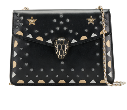 Serpenti Studded Shoulder Bag, &pound;550, Handbags, Black, Leather, Front view